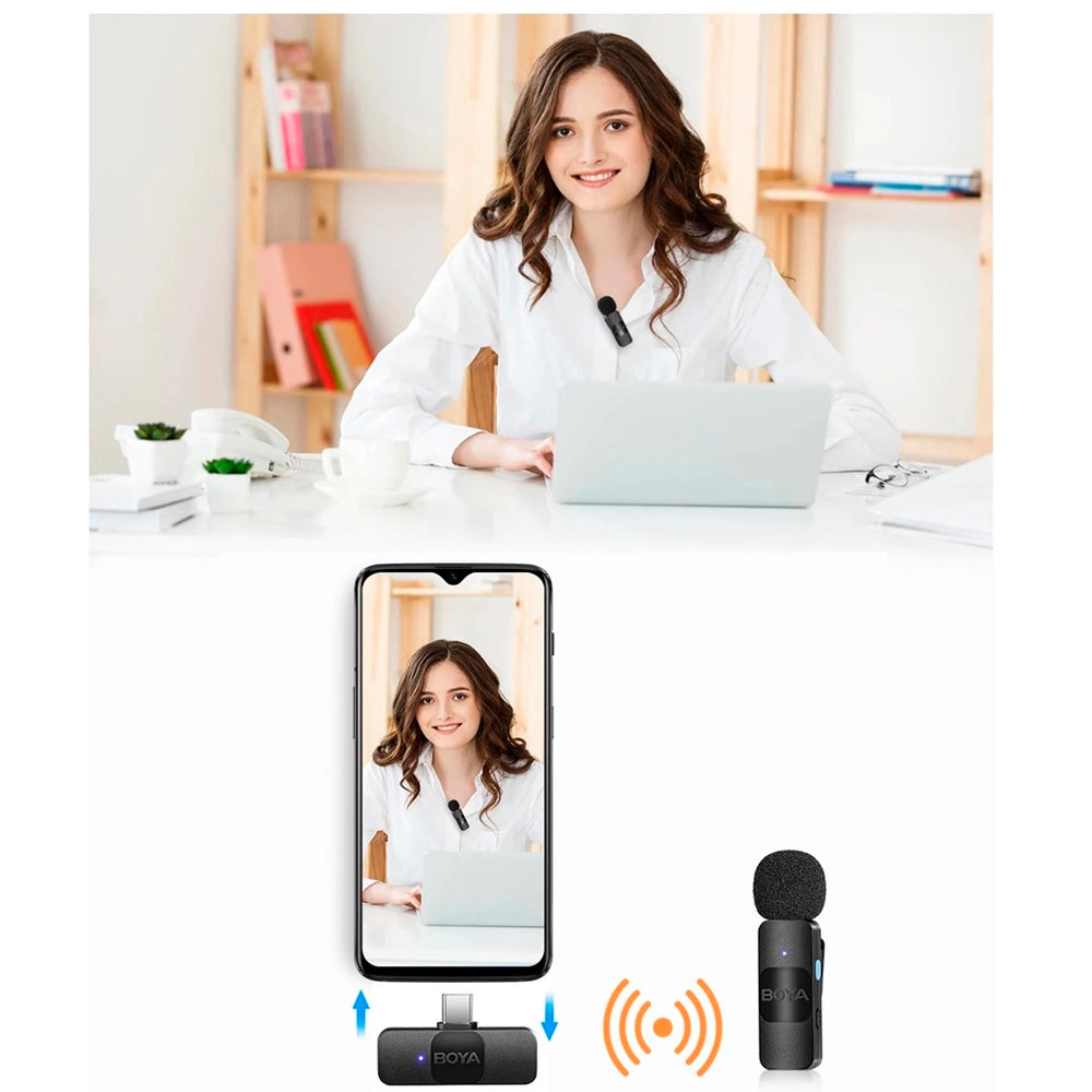 Microfone De Lapela Sem Fio BOYA By-v20 - USB-C - Com 2 microfones